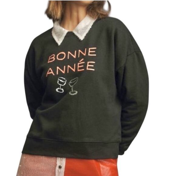 Anthropologie Maeve XL Ruth Bonne Année Varsity Crew sweatshirt SP 2752 - Picture 1 of 11
